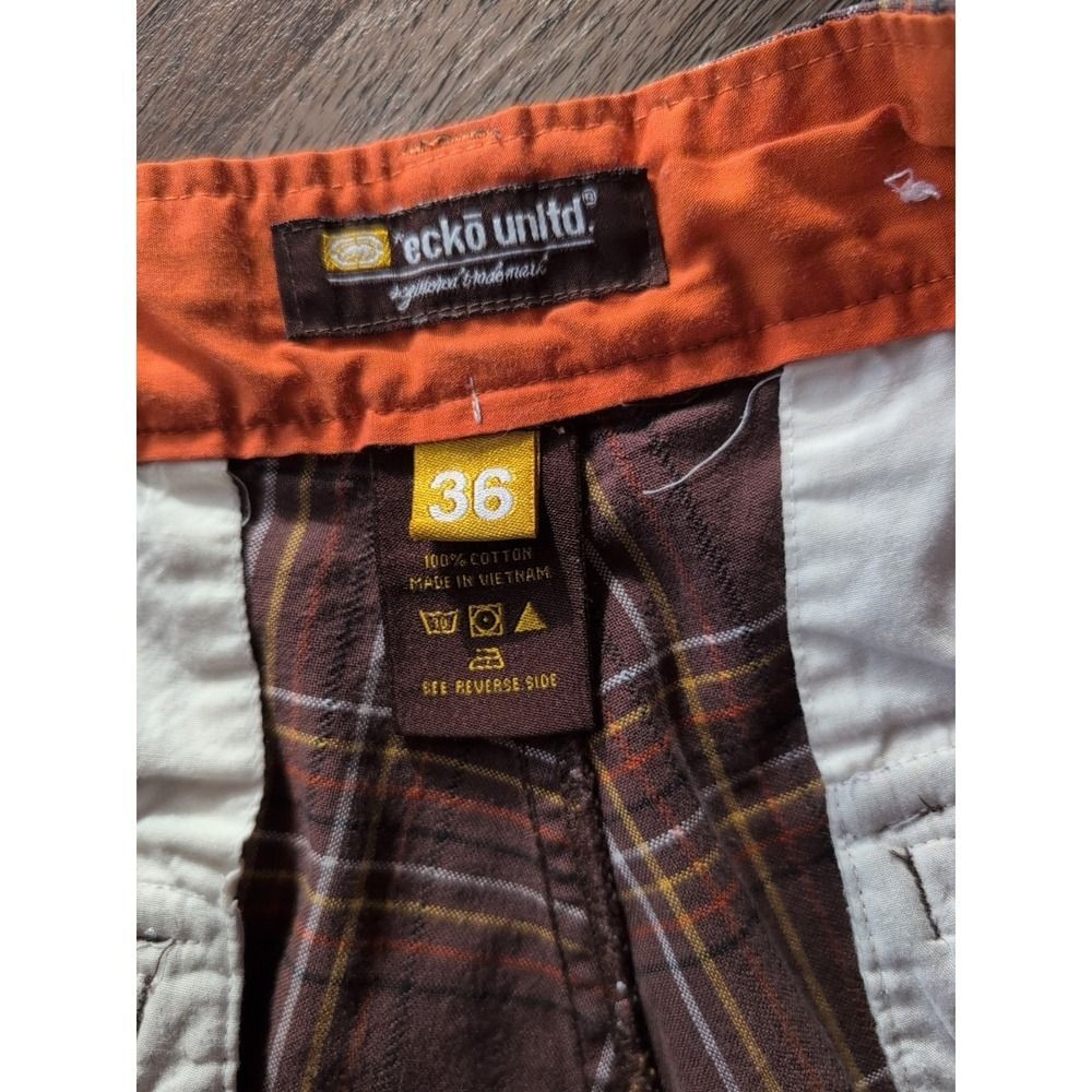 Ecko Unltd Men's Shorts Orange Brown Sz 36 Plaid Bermuda Cotton 11" Outdoor - Picture 6 of 16